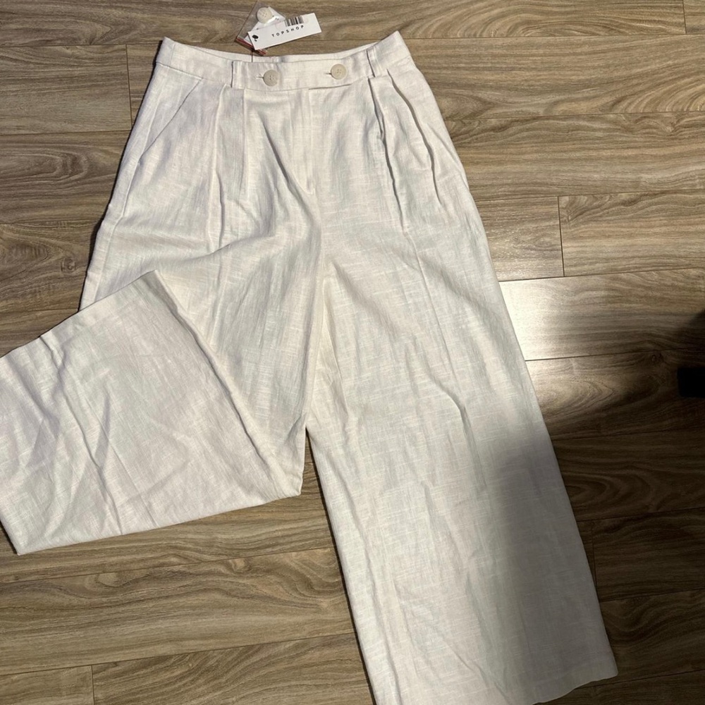 Topshop white linen wide leg pants